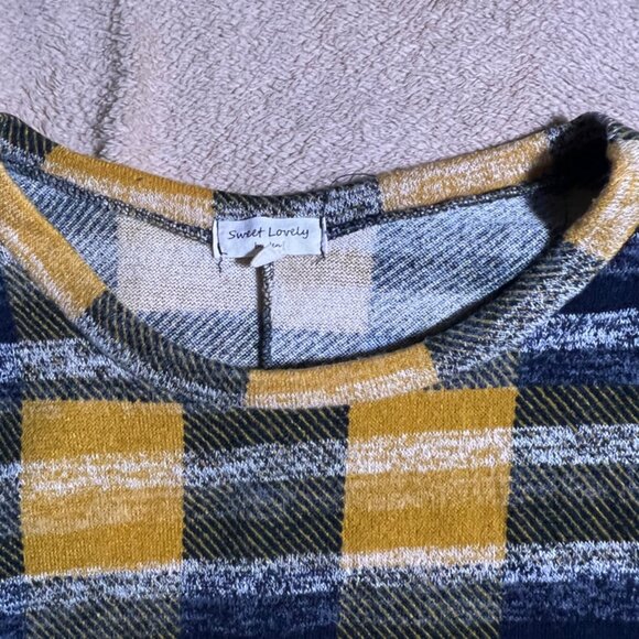Sweet Lovely By Jen Women XL‎ Golden Black Plaid Scoop Neck Sweater Tunic (N) - Picture 3 of 7
